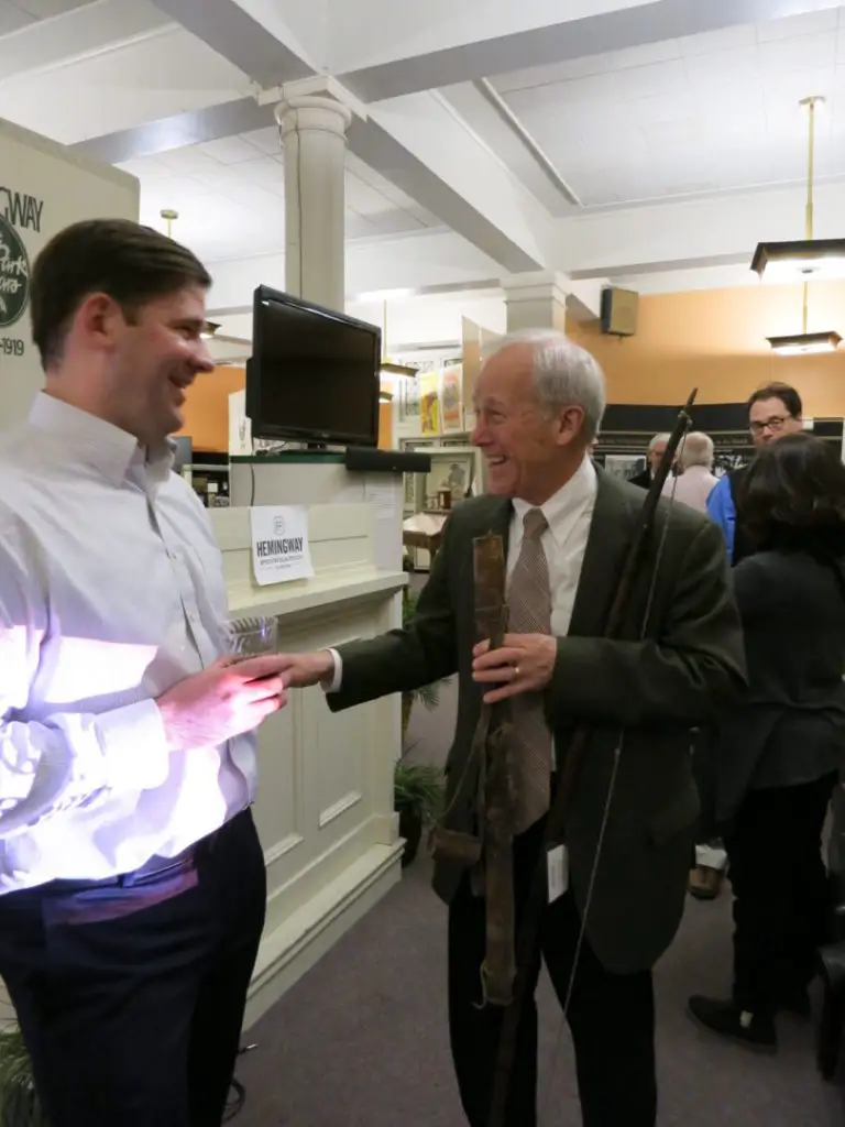 Harry schmoozing with the Hemingway speaker, John Barr.