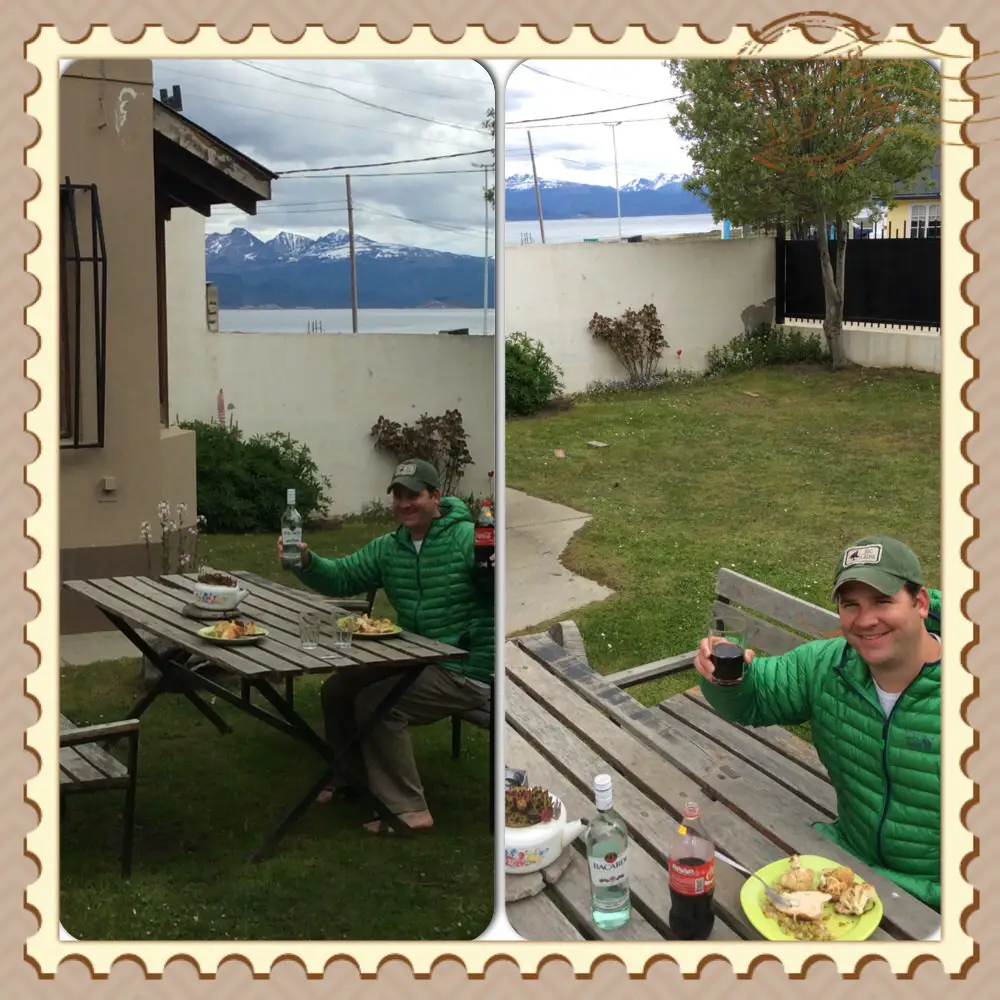 Enjoying Thanksgiving dinner on the patio with mountain views....and some rum!