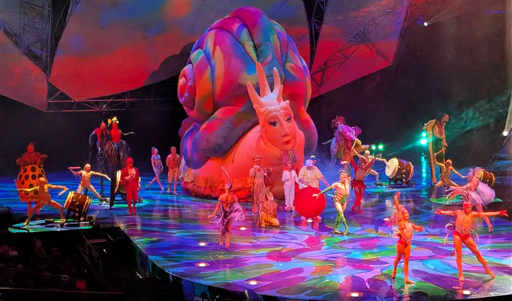 Cirque du Soleil performers on stage at Treasure Island in Las Vegas performing Mystère