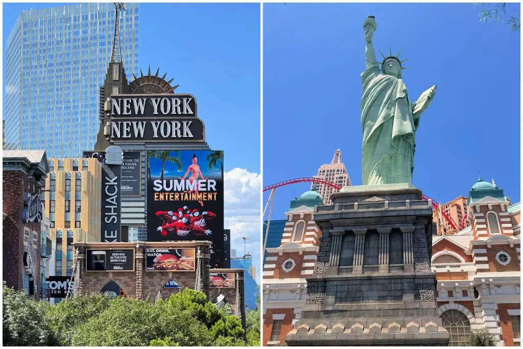 new york new york sign in las vegas with mock statue of liberty