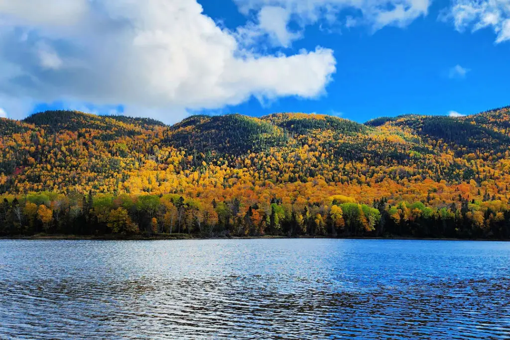 Saguenay Fjord waterway in the fall foliage