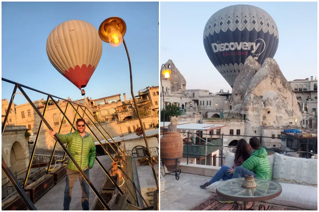 cappadocia goreme tasonak hotel hot air balloons morning flight rooftop