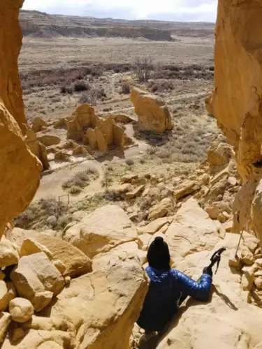 Chaco Canyon Climbing Down Crevasse Near Yellow House