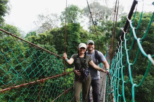 Exploring Borneo Island Standing on hanging bridge