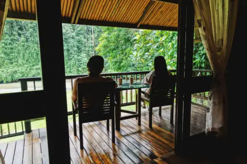 exploring borneo island river chalet balcony views